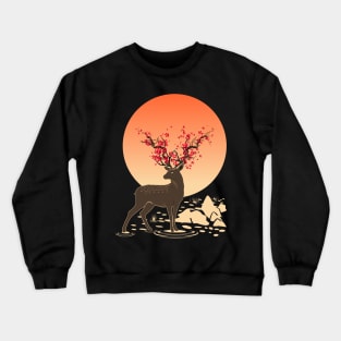 Sakura Deer Spirit | Sika Deer Spirit | Oriental Japanese Art Crewneck Sweatshirt